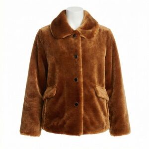 Kate Spade Caramel Brown Faux Mink Fur Coat with Silky Pink Lining SZ L NWT